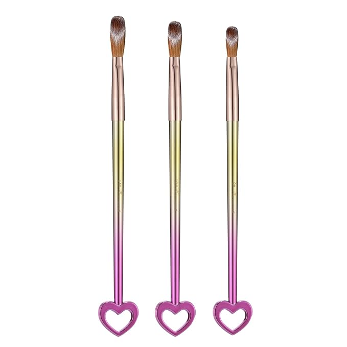 3Pcs Professional Acrylic Nail Brush Set, Size 8/10/14, Gradient Handle Heart-Shaped Nail Brushes for Acrylic Application Powder & Nail Extension, 3D Nail Carving Tools for DIY Home Salon