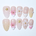 10 Short Almond Handmade Press On Nails | Coastal-Inspired 3D Floral & Starfish Nude & Pearl Accent False Nails,New styles | Skip Salon Trips, Easy to Apply & Remove, Reusable (251107, XS)