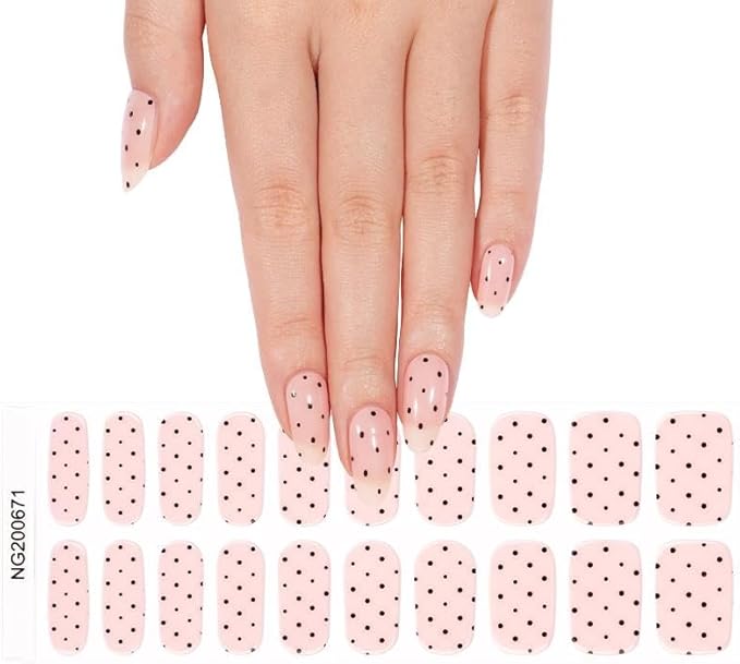 9 Sheets Black Leaf Nail Art Stickers 3D Self- Adhesive Pegatinas Uñas White Retro Flower Polka Dot Semi Cured Gel Nail Strips - 20Pcs Pink UV Gel Nail Wraps with Polka Dots Design