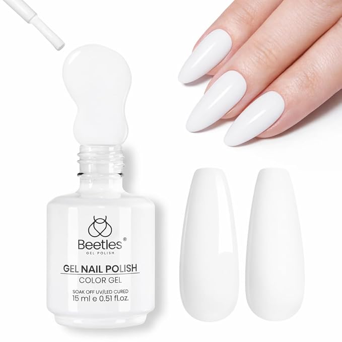Beetles White Gel Nail Polish - 15ml French UV Nail Polish Soak Off Nail Art Manicure Salon DIY Design Home Snowdrop Gift for Woman Colorful Bottle Gel
