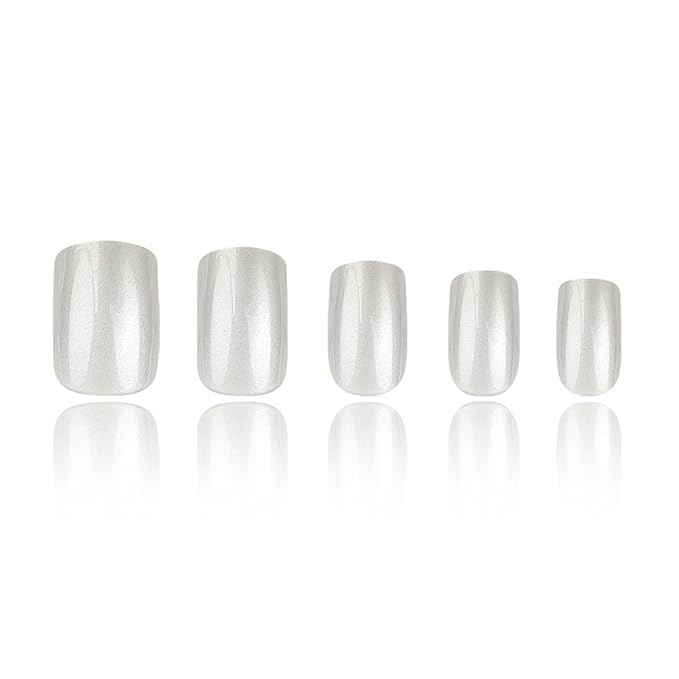 Chrome Press on Nails Short Square MABKJLF White Fake Nails False Nails Solid Colour Full Cover Glossy Glue on Nails Acrylic Nails Stick on Nails for Women Girls 24 Pcs
