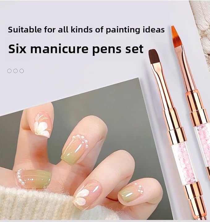 6pcs Double-Ended Nail Art Brushes Set - Professional Nail Design Tools for Acrylic & Gel Nails Gel Polish Art Nail Nail Dotting Brush Pen nail liner brush nail stamping kit