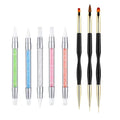 5PCS Dual Tipped Nail Art Sculpture Pen with 3PCS Nail Painting Brushes, Silicone Nail Polish Brushes Carving Drawing Tool, Acrylic Rhinestone Handle, Nail Art Design Tools