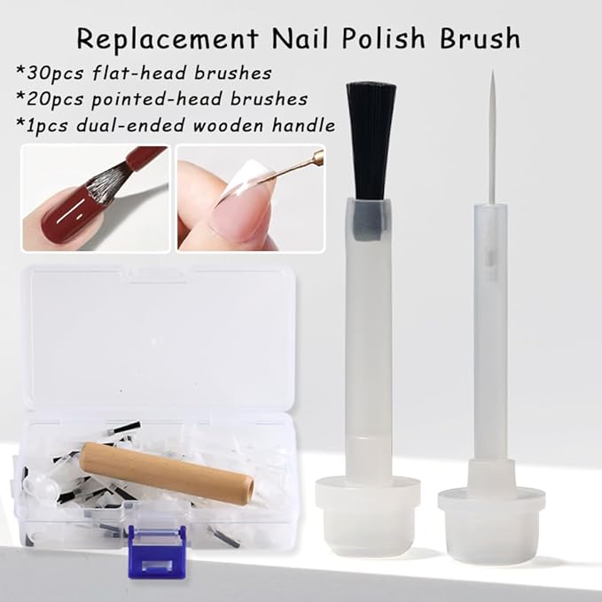 50 Pcs Replacement Nail Polish Brush Kit, Disposable Nail Art Brush with Dual-Ended Wooden Handle Dip Powder Liquid Replacement Brushes Soft Bristles Brush for Home DIY Salon Use