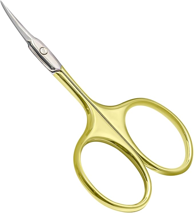 CGBE Manicure Scissors, Extra Fine Eyebrow Scissors for Grooming, Curved Blade Nail Scissors Precise Pointed Tip Grooming Kit for Eyebrow, Eyelash, Trim Nail and Dry Skin, Gold