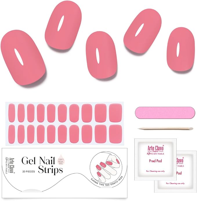 Arte Clavo Semi Cured Gel Nail Strips, 20 Pcs Gel Nail Stickers with UV Light Required, Salon Quality, Long Lasting, Easy Apply and Remove (Bright Coral)