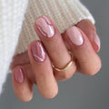 Square Press On Nails - Pink False Nails with Line Design, Glossy Full Cover, Reusable Artificial Nails for Women's Manicure, 24 Pcs