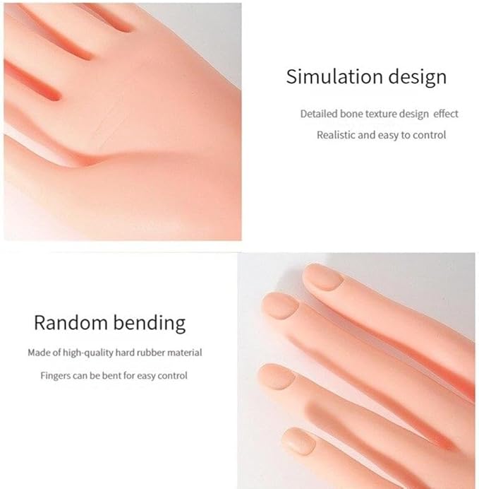Practice Hand for Acrylic Nails, 8.97Inches Flexible Bendable Fake Hand Manicure Nail Practice Hand for Beginners, Silicone Manicure Training kit for Nail Art