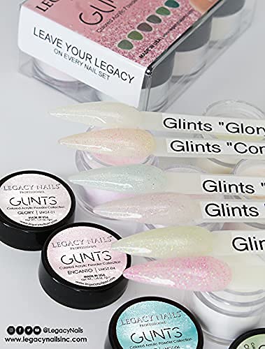 Legacy Nails Professional COLLECTION Acrylic Powder Kit 6 Colors Nail Art Set for Manicure DIY for Dip & Acrylic Nail Extensions (GLINTS COLLECTION)