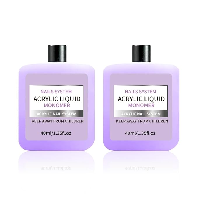 2Pcs 40ml Acrylic Liquid Monomer for Nail – Strong Bond for Acrylic Powder & Nail Tips, Self-Leveling for Smooth Application Sculpting, Salon Quality for Nail Techs & Lovers