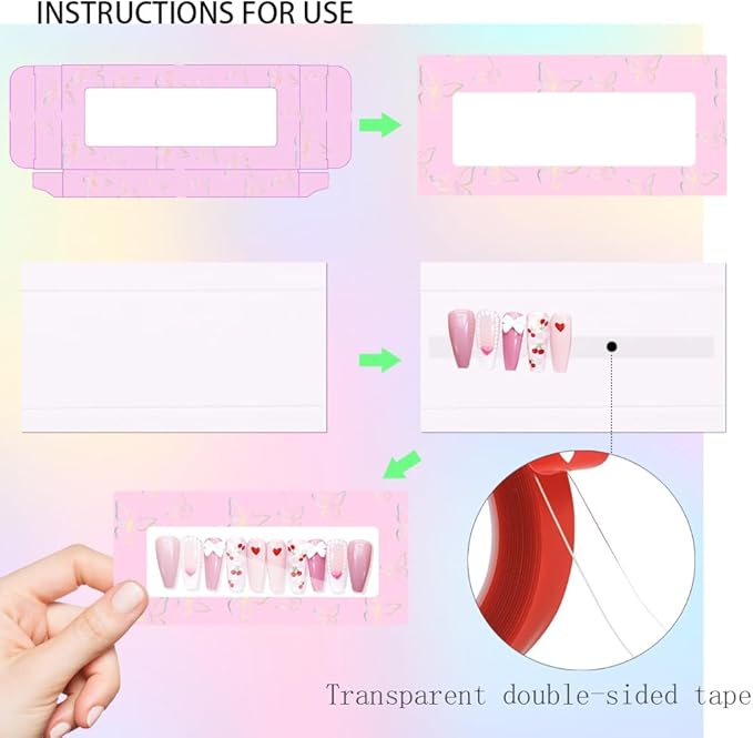 74PCS Press on Nails Packaging Box Set Includes 35PCS Empty Nail Package Box 35PCS White Background Paper 1 Double Sided Tape and 3 Thank You Stickers for Press on Nail Business