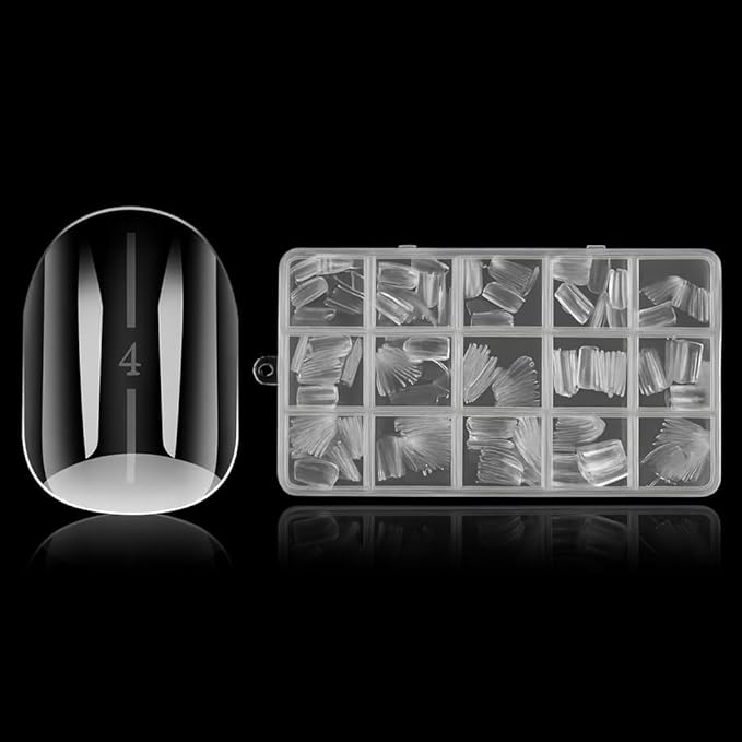 Extra Thick Short Oval Nail Tips, Natural Curve Strong Clear Pre-etched Press on Nail Gel Extension, Full Cover False Nail Tipsfor Acrylic French Salon DIY 15 Sizes 360 pcs
