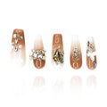 2025 Handmade Medium Nail Reusable PMMA Acrylic Press-on Nail Mixed Color Gradient w/Butterfly Petal Rhinestone Decoration Fake Nails Gifts for Women (Color Mixing Gradient, Medium)
