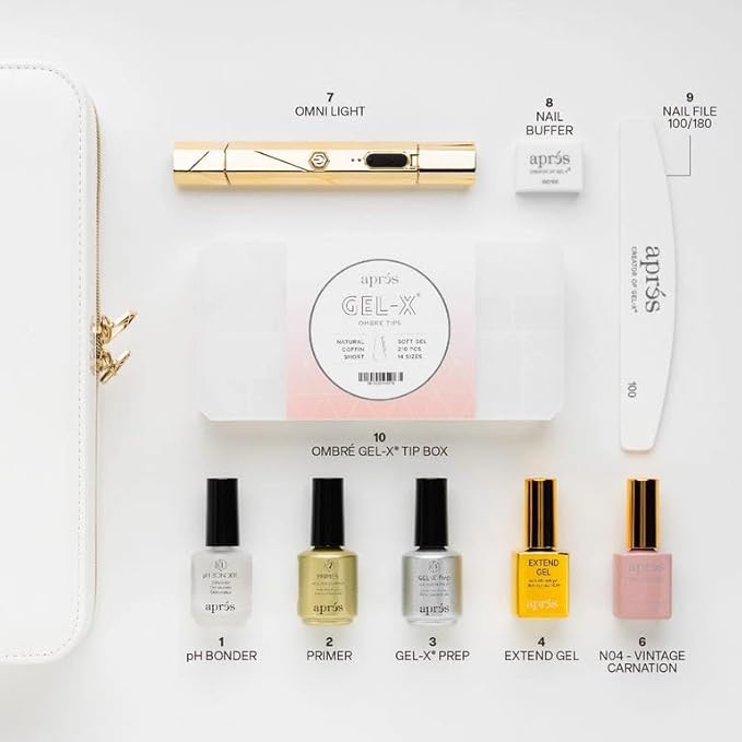 Apres Ombre Gel-X® Nail Extension Kit, 14 sizes 00-9, Premium Quality, Professional Nail Tips Starter Kit (Natural Coffin Short)