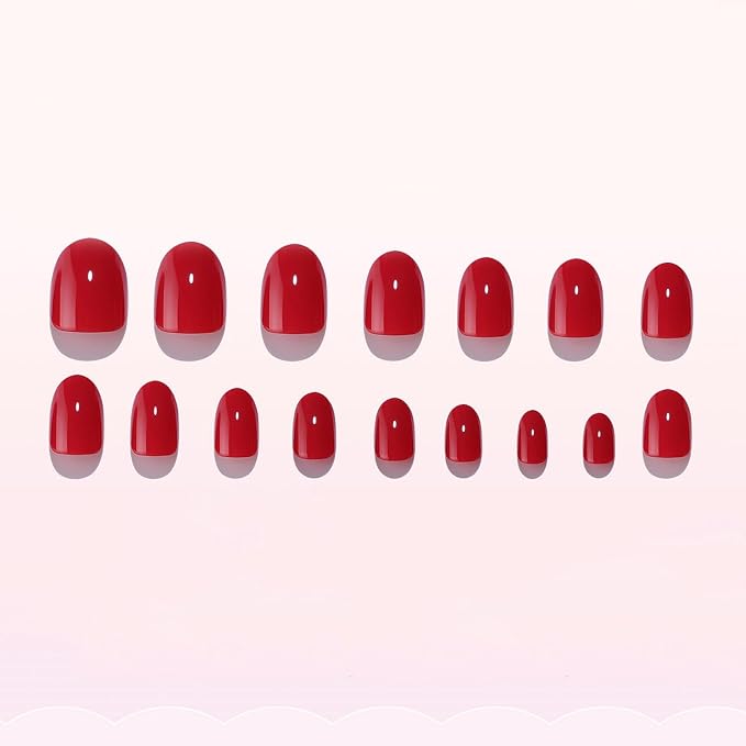 30 Pcs Short Almond Shaped Soft Gel Press on Nails Solid Color Fake Nails Designs Glossy Red Acrylic Nails with Nails Glue Full Cover Salon Quality Thickened Stick on False Nail Kits for Women