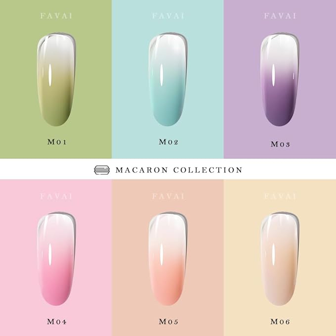 FAVAI 6 Colors Airbrush Gel Nail Polish 6 * 15ml - Macaron Collection (#M), Non-Acetone Airbrush Gel Polish with Fine Mist, Nail Polish for Nail Gradients No Dilution