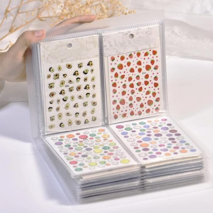 CAVAD Nail Art Sticker Storage Book Collecting Album 2 Pack/160 Slots Empty Storage Holder and 160 Pcs Label Sticker Plastic Nail Stickers Holder for DIY Nail Art Decals Organizer