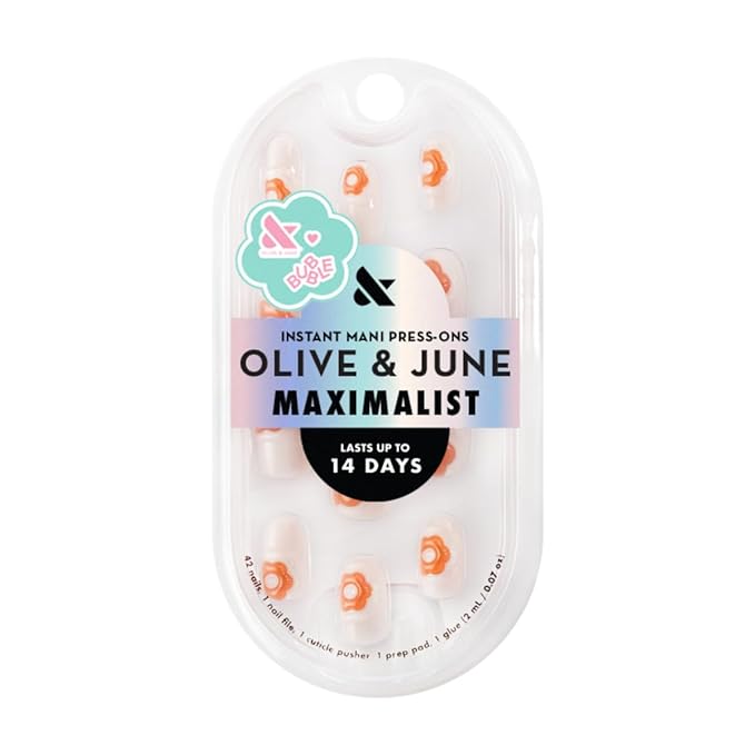 Olive & June Maximalist Instant Mani Press-On Nails (Glue) | 42 Fake Nails, 21 Sizes | Non-Toxic, Long-Lasting Big, Bold Gorgeous Realistic Look | Salon-Quality | Short, Round | Puffy Bubble Flowers