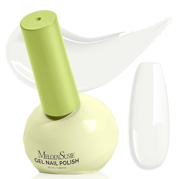 MelodySusie Highly Pigmented Gel Nail Polish, 0.56 Fl Oz Soak Off UV LED White Gel Polish, Plant-Based Formula, 16.5ml Tilt-and-Stand Bottle, TPO & HEMA Free, Gift for Nail Art at Home & Salon