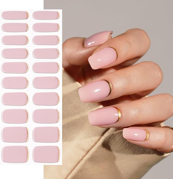 Semi Cured Gel Nail Strips 20 Pcs Nude Pink Gel Nail Wraps, Stickers, UV Light Required Nail Art Design Decoration Accessories