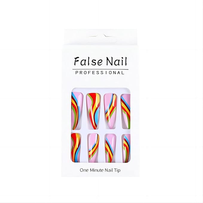 Fall Long Almond Tip Press on Nails xl Stiletto Shape Nails Press Ons Colorful Design Fake Nails Full Cover Glossy Acrylic False Nails Gift for Wemons 24pcs