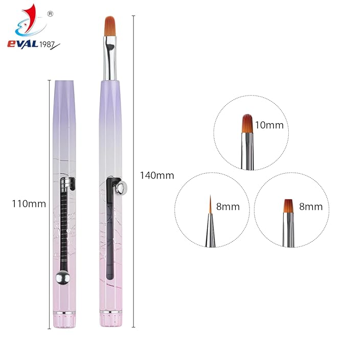 Nail Art Brushes Set, YIHUALE Push Contact Builder Nail Extension Gel Brush, Gel Polish Art Design Pen Painting Tools, Nail Art Liner Brush and Dotting Pen for Salon, DIY (Pink+purple, 1+2PCS)