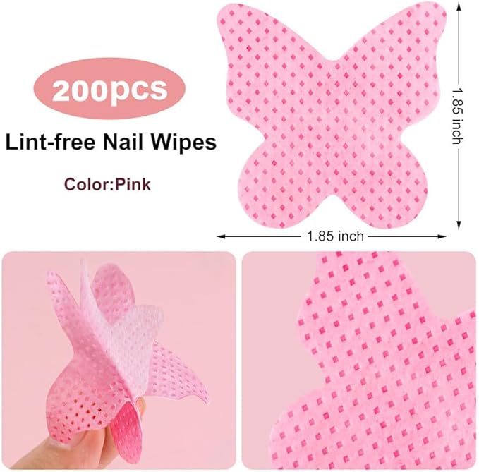 200PCS Lint Free Nail Wipes, Pink Lash Extensions Glue Cleaning Wipes, Nails Cleaning Pads Supplies,accompanied by 1 Empty Pump-Style Bottle Dispenser (Pink(200 pcs))