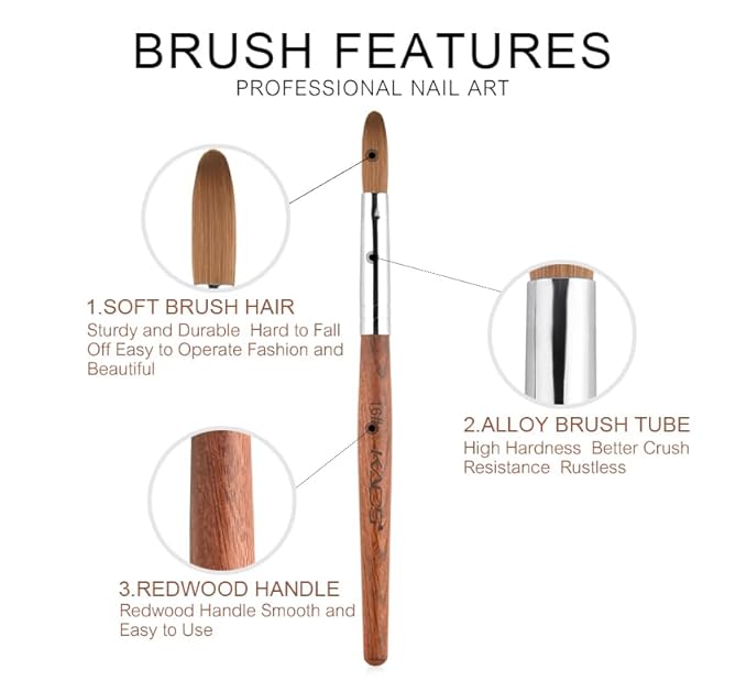 Nail Brush Kolinsky Sable Acrylic Nail Art Brush Professional Red Wooden Nail Brush (16#)