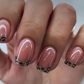 French Tip Press on Nails Short Square Fake Nails with Leopard Print Designs Glossy Glue on Acrylic Nails Nude Pink False Nail Press ons for Women 24Pcs