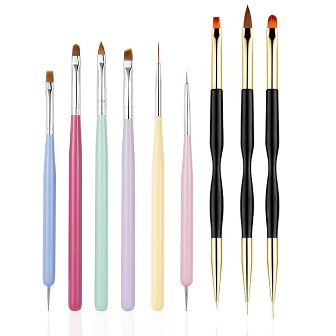 6 PCS Nail Art Brushes Set with 3 PCS Nail Painting Brushes, Double Ended Brush and Dotting Tool Kit, Nail Art Design Tools
