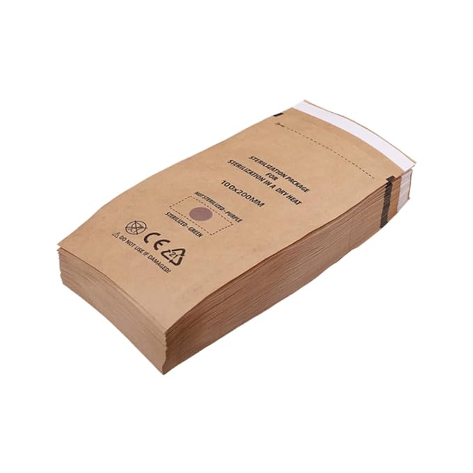 100PCS Disposable Sterilising Bags,Disposable Kraft Paper Self-Sealing Sterilization Bags,Dental Tool Sealing Pouch for Nail Salon Cosmetic Dental Tools(13 * 20cm/5.12 * 7.88inch)