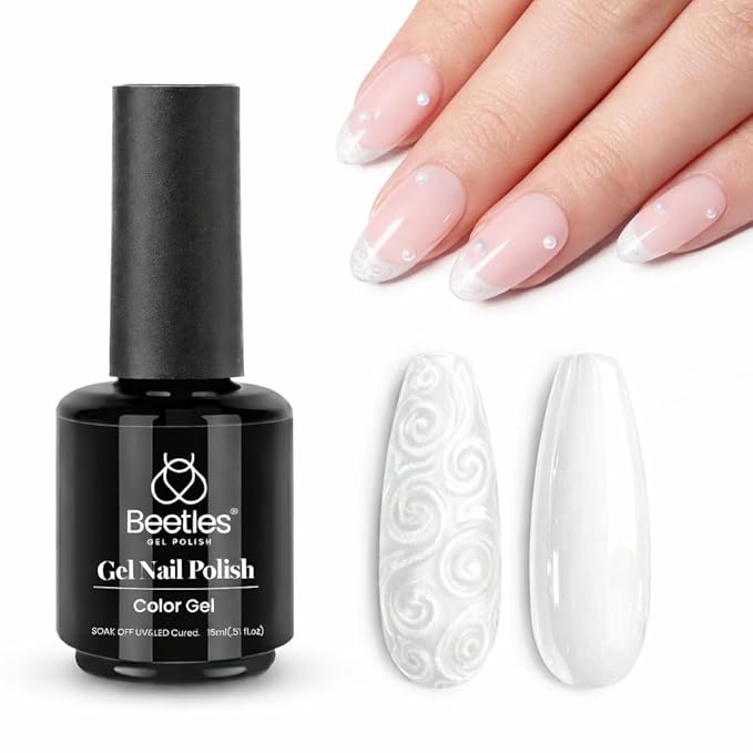 Beetles Pearl White Gel Nail Polish - 15ml Pearl Shimmer White Mermaid Pearlescent Shell Nail Gel Polish Soak Off Uv Led Curing Requires Manicure Salon DIY Home Gifts for Women