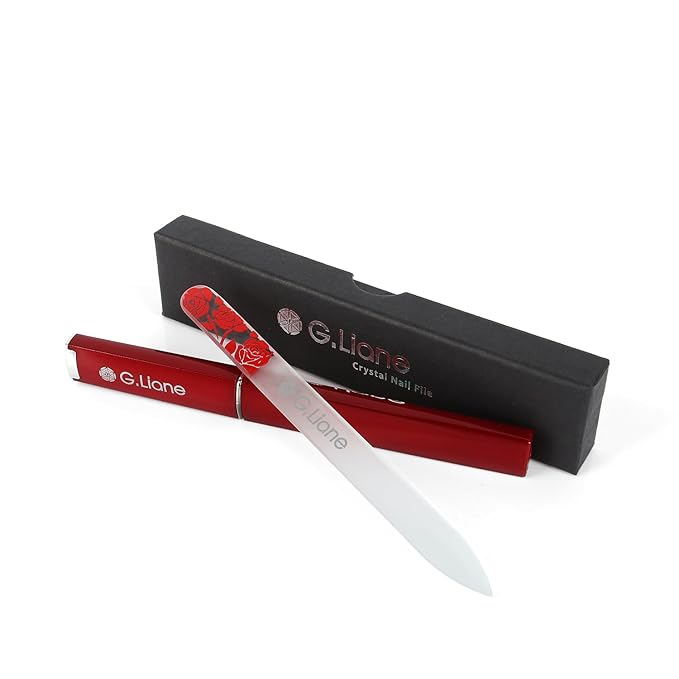 Premium Glass Nail File with Case Professional Crystal Fingernail Files Perfect Manicure Set for Women Men Kids Nail Care Gift Set(Rose Red)