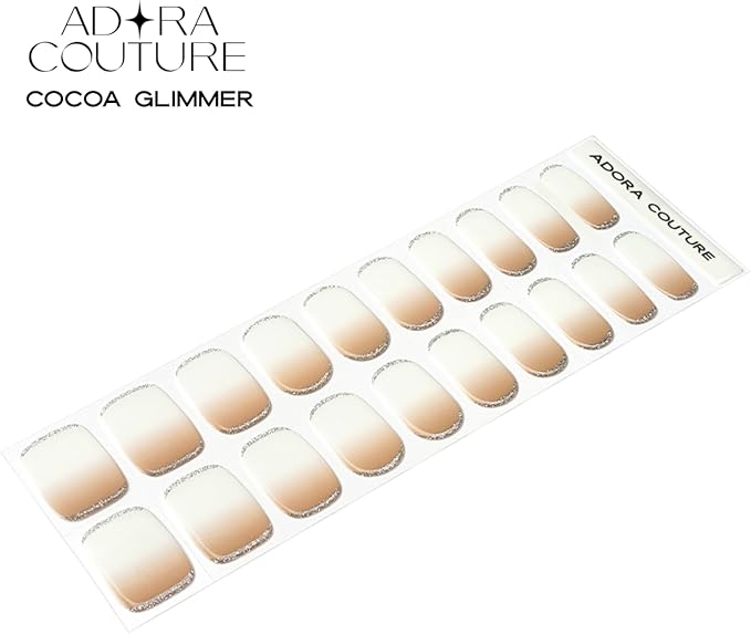 Semi Cured Gel Nail Strips with 20 Pieces - UV Gel Stickers, Manicure Kit, Easy Application Wraps Includes Prep Pads, Nail File, Wooden Stick - UV Light Required (Cocoa Glimmer)
