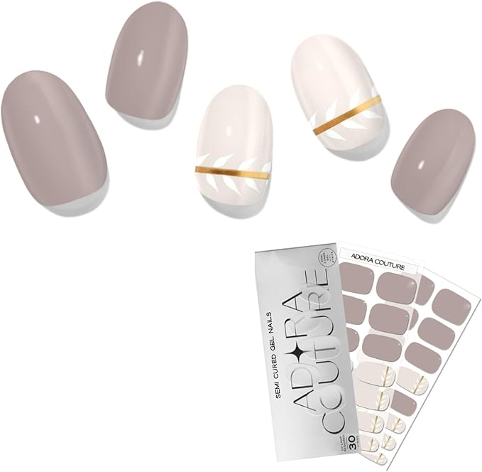 Semi Cured Gel Nail Strips with 30 Pieces - UV Gel Stickers, Manicure Kit, Easy Application Wraps Includes Prep Pads, Nail File, Wooden Stick - UV Light Required (Brown Sugar)