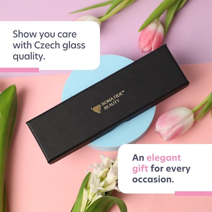 Bona Fide Beauty Czech Glass Nail File for Natural Nails (Floral Design), Giftable Box and New Travel Hardcase Included