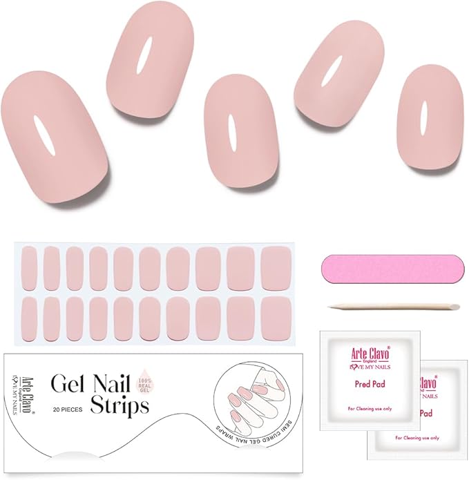 Arte Clavo Semi Cured Gel Nail Strips, 20 Pcs Gel Nail Stickers with UV Light Required, Salon Quality, Long Lasting, Easy Apply and Remove (Nude Pink)