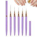 Metallic Nail Art Pens, 2026 New Liner Brushes Set, 5PCS Black Color Nail Tools For Long Lines, Fine Drawing, Liner Brush UV Gel Polish Painting Nail Design Sizes 6/9/11/16/24mm (Purple)