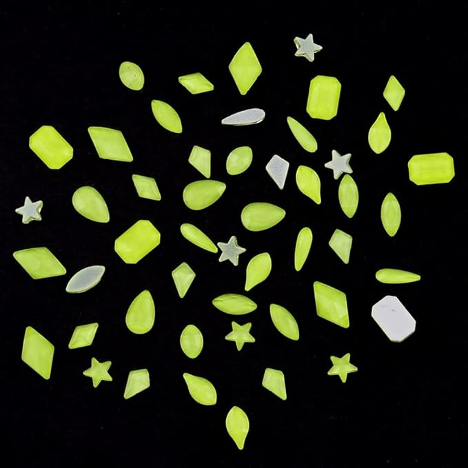 820pcs Glitter Neon Yellow Crystals Glue Fix Mix Multi Shapes 3D Nail Gem Stones Charms Bulk Round Diamond 7 Sizes Assorted for Acrylic Nails Supply