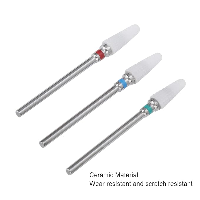 3pcs Nail Drill Bits, Ceramic Nail Drill Bit Set Gel Removal Nail Polishing Grinding Bit Accessory for Electric Nail Drill