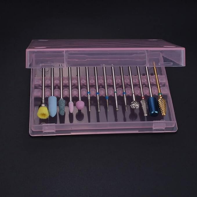 Beaupretty Nail Drill Bits Storage Box 14 Holes Organizer Case for Manicure Polishing Grinding Head Display 4 Pieces Compact Nail Art Tool Holder