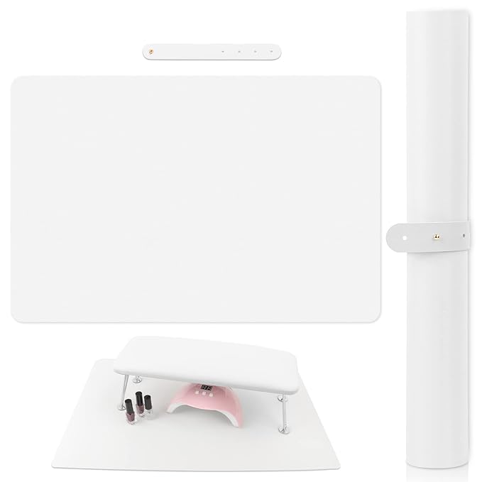 (MAT ONLY) White Nail Art Table Mat, Foldable Nail Art Hand Rest Pad for Nail Arm Rest Cushion, Soft Microfiber Leather Nail Mat, Manicure Pad Nail Table Pad Desk Mat for Nail Technician Salon Home