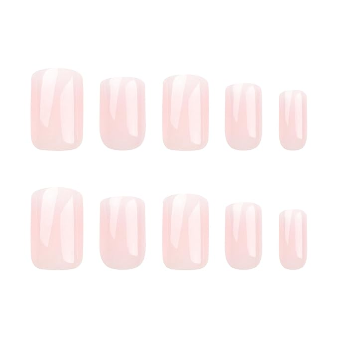 Ombre Press on Nails Medium Square Fake Nails Glossy False Nails Press ons with Gradient Design Reusable Artificial Nail Full Cover Glue on Nail Stick on Nails for Women Manicure 24Pcs