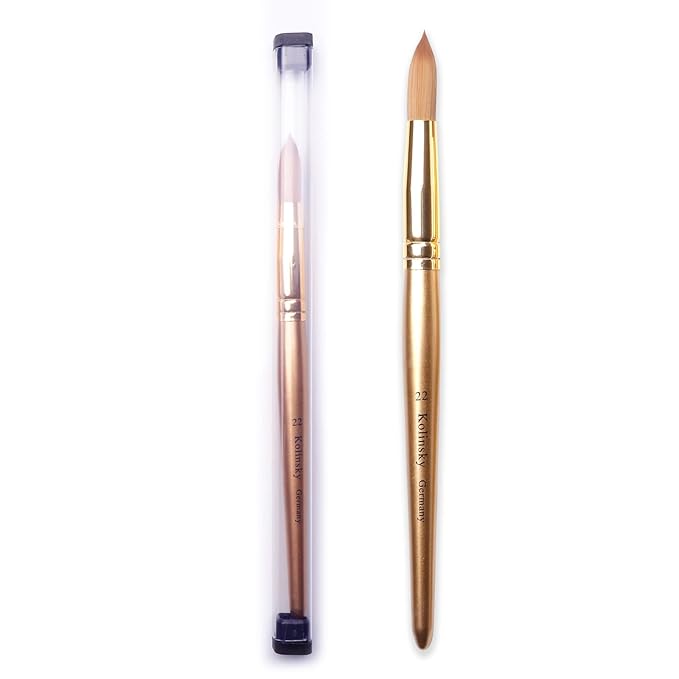 Acrylic Nail Brush Size 10, Kolinsky Acrylic Nail Brush for Acrylic Powder, Application Nail Art Drawing Brush for Extension Nails Carved for Beginners and Professionals (22#, Gold)