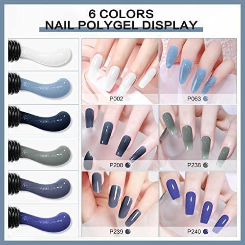 Morovan Poly Gel Nail Kit Starter Set – 6 Vibrant Colors DIY Salon Extensions Gel for Beginners – Professional Poly Nail Art Kit
