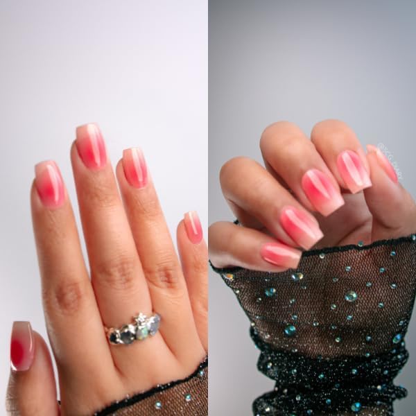 Semi Cured Gel Polish Strips | 24pc UV LED Required Wraps | Gift Peel and Stick Nails | Coquette DIY Home Manicure | Press On Alternative (Champagne Blush)