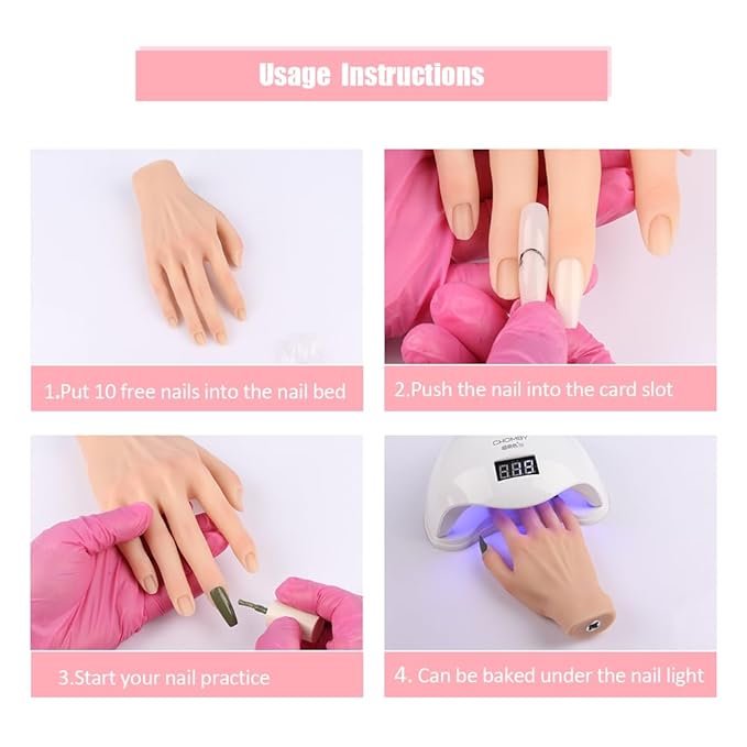Silicone Practice Hand for Acrylic Nails, Mannequin Hands for Nails Practice with Adjustable Bracket, Life Size Fake Hand for DIY Nails/Nail Art Beginners/Nail Salon Artists
