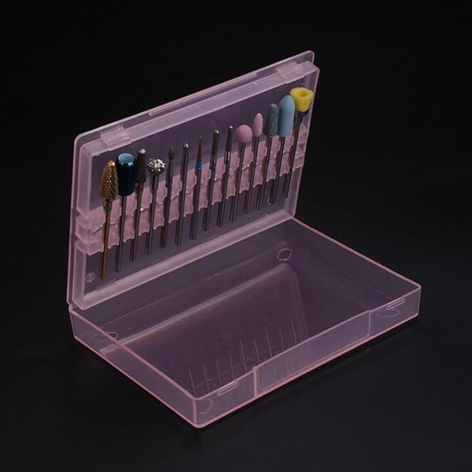 minkissy Nail Drill Bit Storage Box 14 Holes Organizer Case for 3/32 Inch Bits Manicure Grinding Head Storage Compact and Portable Nail Tool Holder for Salon and Home Use