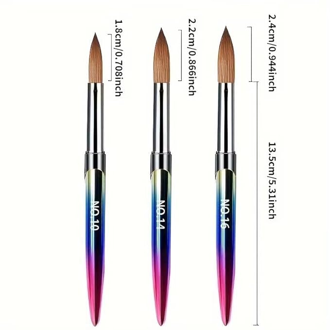3PCS Professional Acrylic Nail Brush Set - Size 10/14/16 Brushes for Acrylic Powder Application, 3D Carving & Nail Art Extension, Ombre Handle Nail Tools for DIY Home Salon Manicure