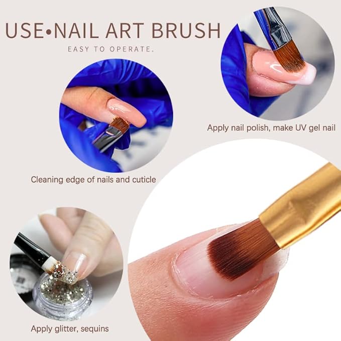 SILPECWEE 3 Pcs Oval Nail Brush Set - Rose Gold, Acrylic Nail Art Brushes Manicure Painting Pen Design Tool Professional Remover Polish Nail Clean Up Brushes (7mm/9mm/10mm)